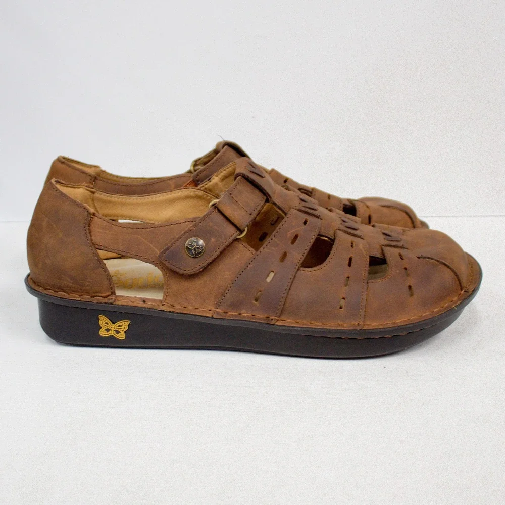 Alegria Pesca Leather Sandals in Brown Women's Size 41 EU/ 10.5- 11 US